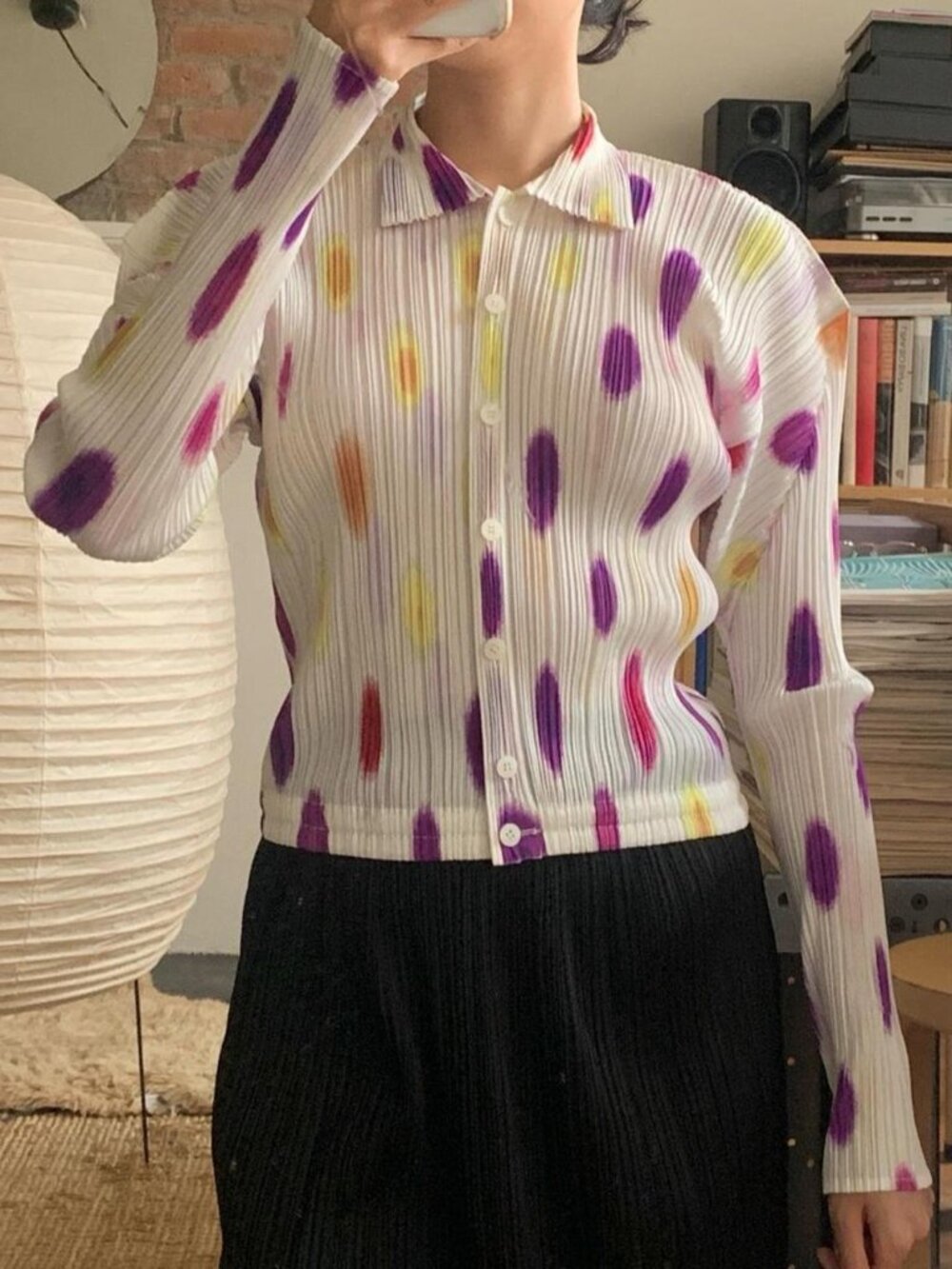 Issey Miyake Pleats Please Soft Ellipse Button Top White JP3